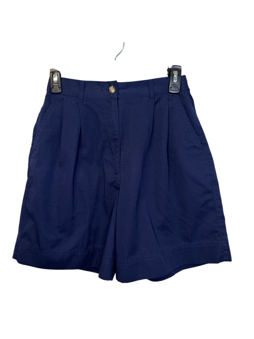 VTG Laura Gayle Womens Navy Pleated High Rise Mom Shorts 4P Cotton Wide Leg